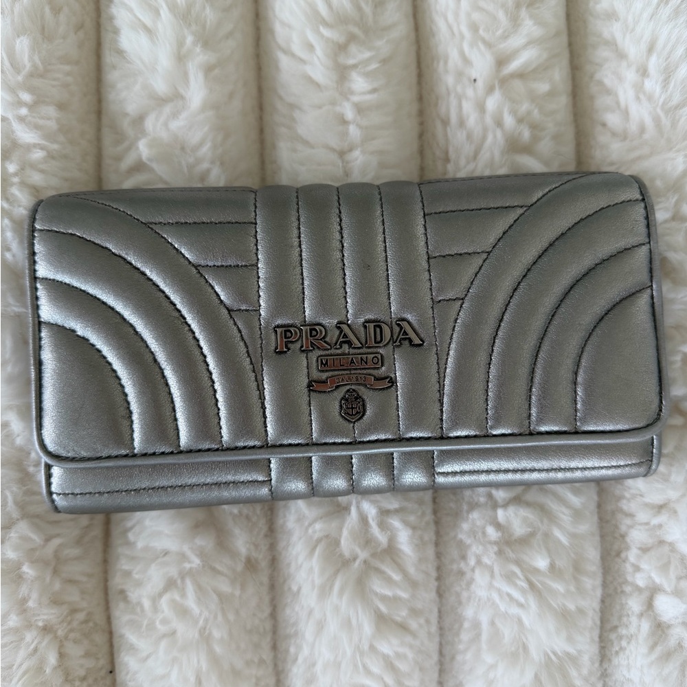 Prada Metallic Silver Quilted Leather Wallet